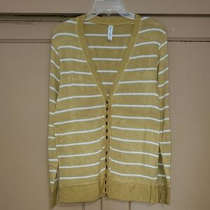 Zenana Outfitters Mustard and White Striped Cardigan